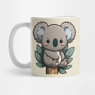 Baby koala sitting on an Eucalyptus waiting for its mom Mug